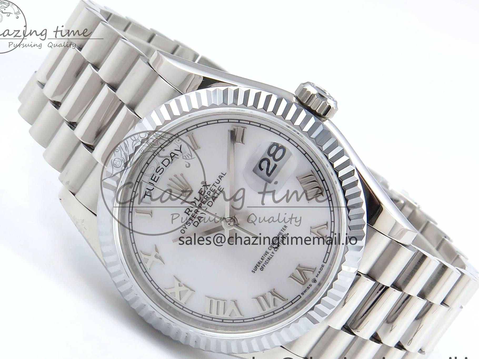 0517 Unique Day Date 36 SS 128236 KF 1:1 Best Edition White Roman Dial on President Bracelet A2836 (Gain Weight) 498